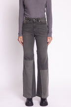 Patchwork Flare Jeans - Gray