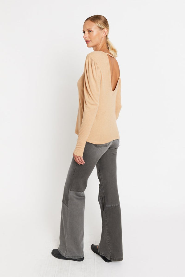 Ml Round Neck Backless T-Shirt - Camel