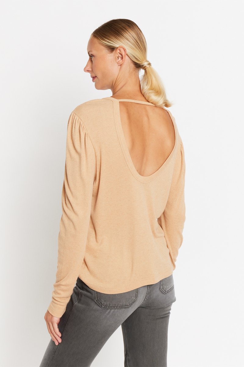 T-Shirt Ml Col Rond Dos Nu - Camel