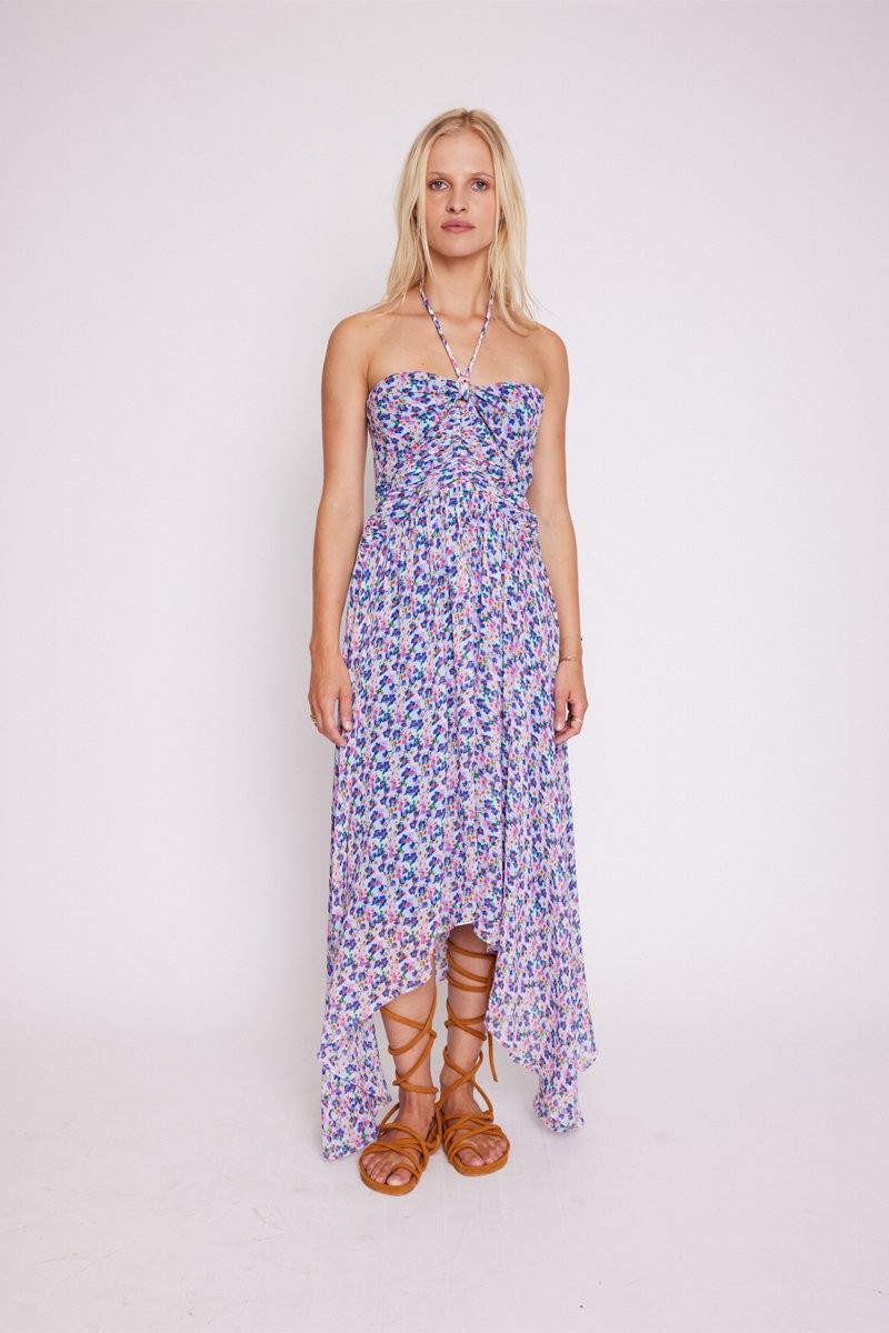 Long Dress With Drawstring At The Neck - Microflowersprint
