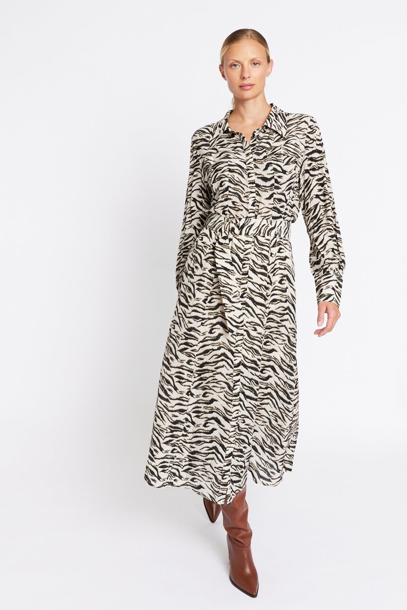 Berenice - Robe Longue Ceinture Taille - Savana Print