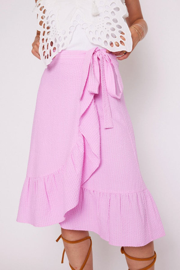 Mid-Long Skirt with Bow Belt - Pinkbonbon