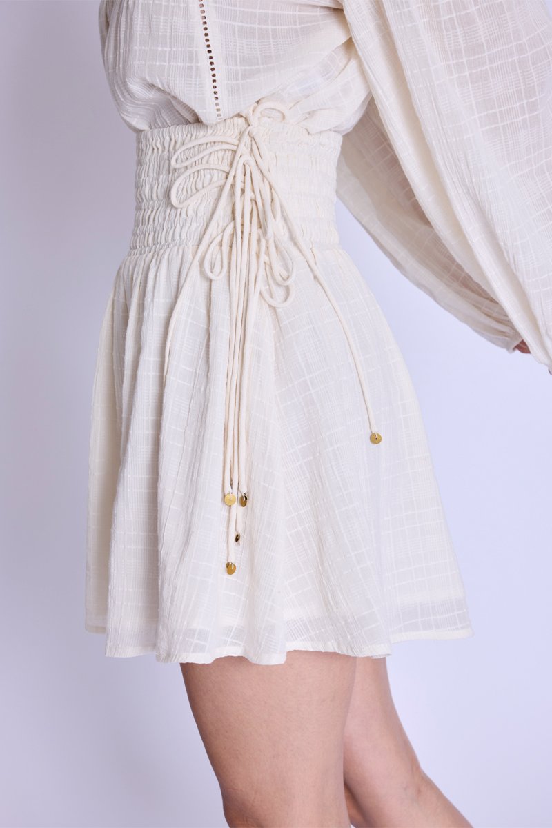 Berenice - Short Smocked Skirt - Offwhite