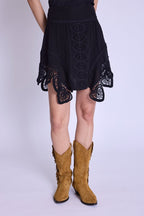 Skirt With Macrame Heart Bottom - Black