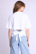 Berenice - Short Sleeve Round Neck T-Shirt With Back Tie - White