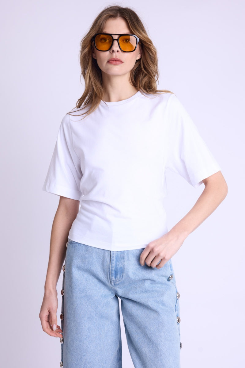 Berenice - Short Sleeve Round Neck T-Shirt With Back Tie - White