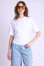 Berenice - Short Sleeve Round Neck T-Shirt With Back Tie - White