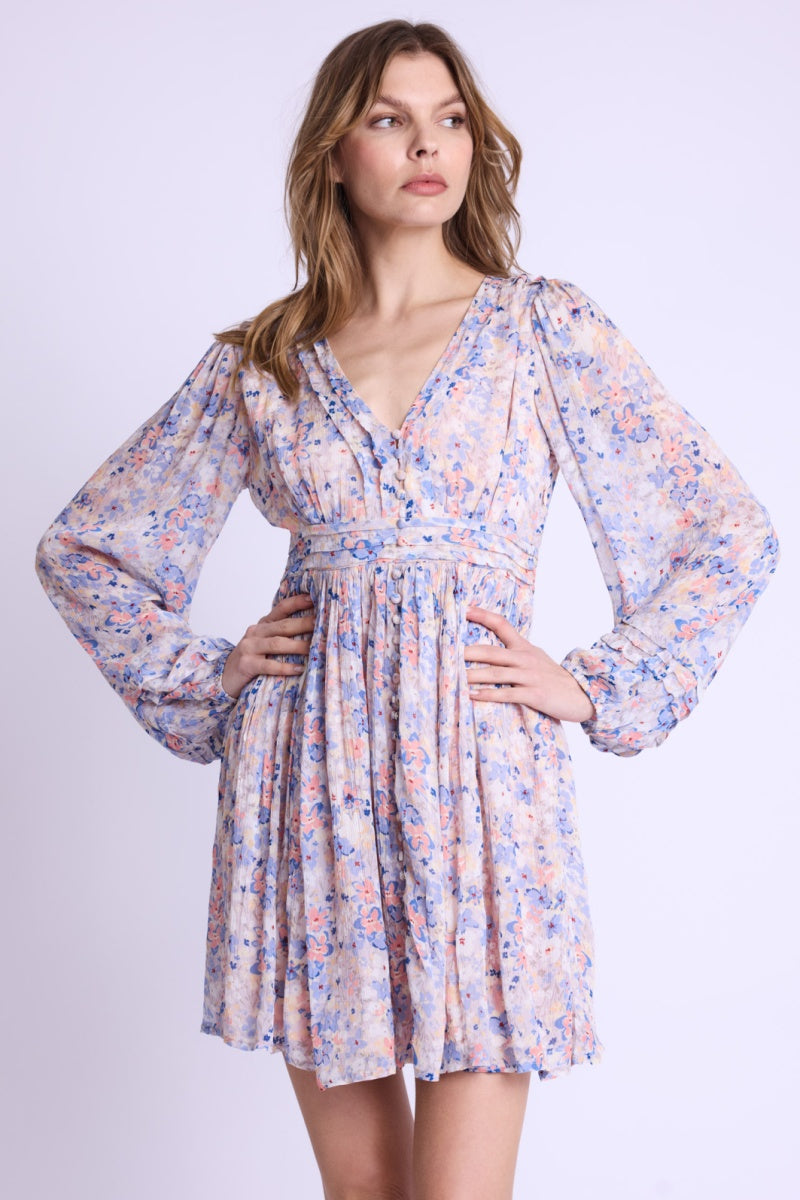 Short V-Neck Dress Buttons Dvt - Gardenprint
