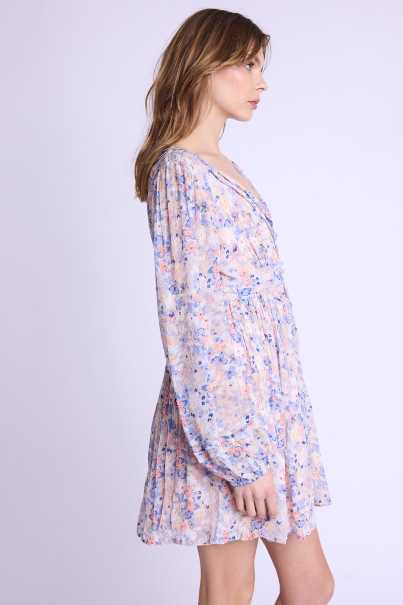 Short V-Neck Dress Buttons Dvt - Gardenprint