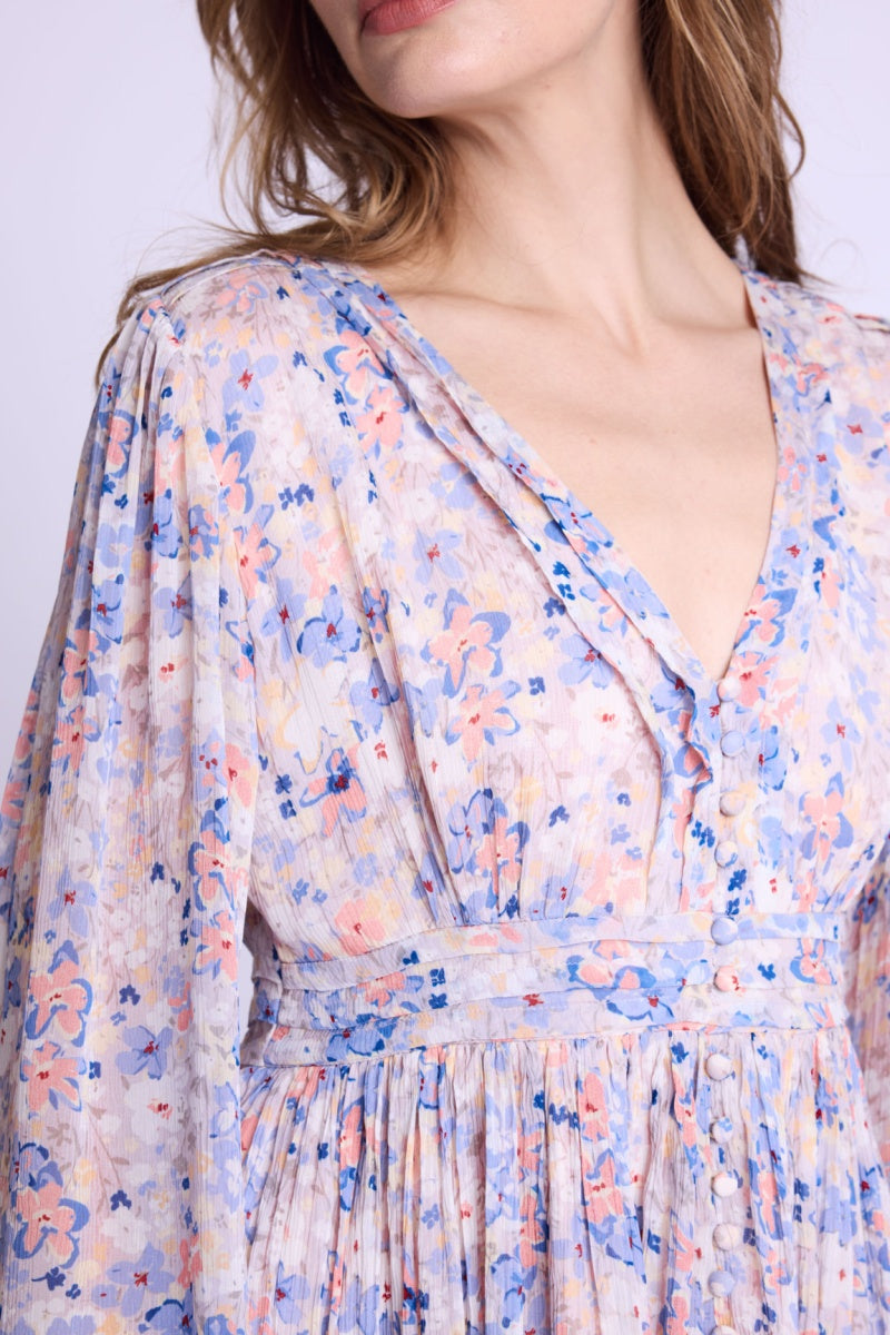 Short V-Neck Dress Buttons Dvt - Gardenprint