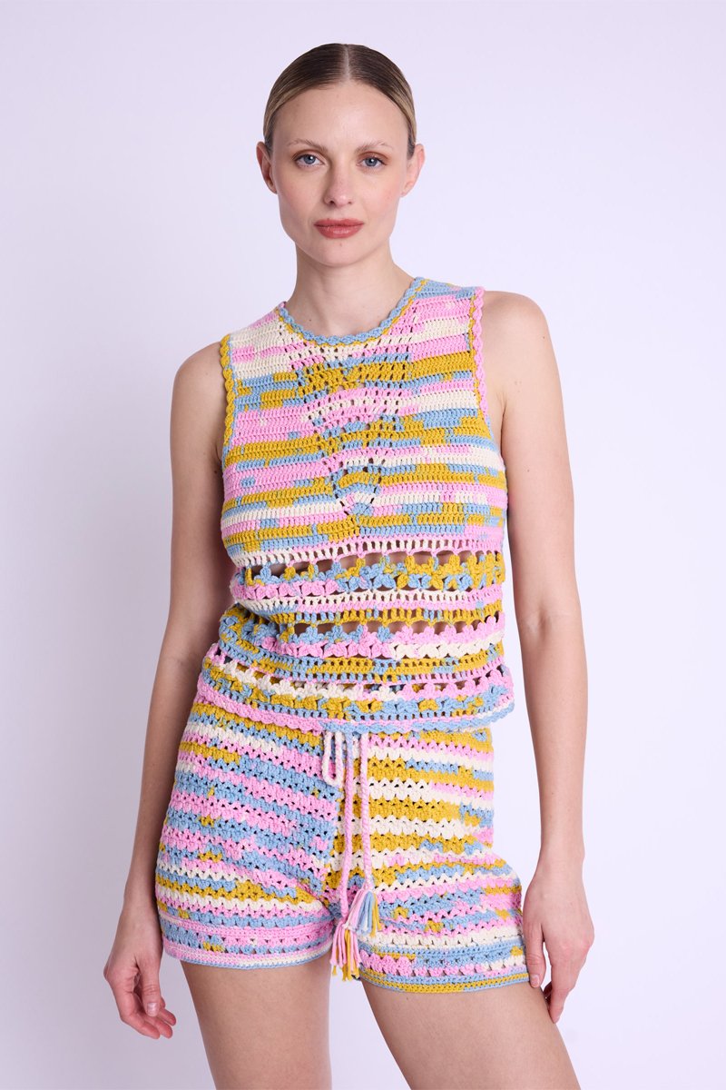 Debardeur Col Rd Crochet - Babyblue