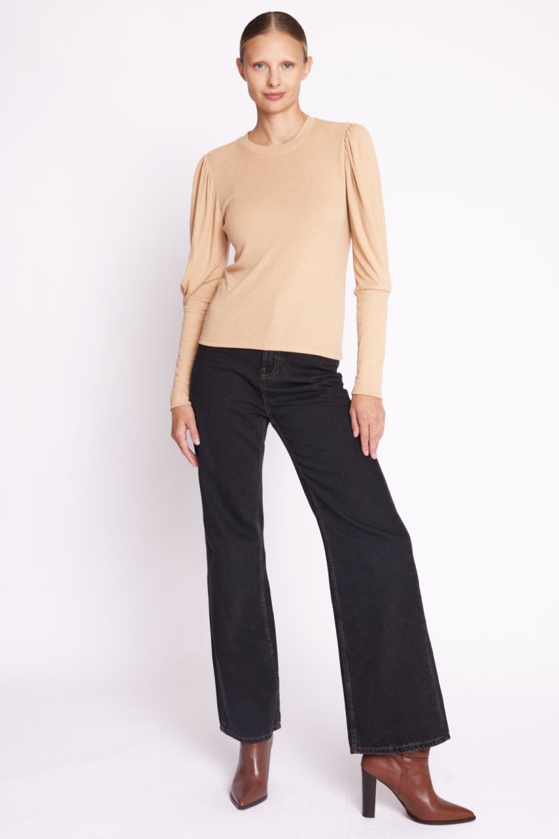 T-Shirt Col Rond Ml Pli Manche - Camel