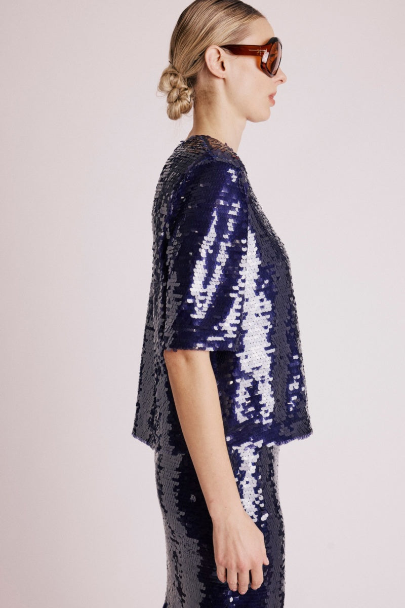 Berenice - Top Manche Courte Sequins - Purple