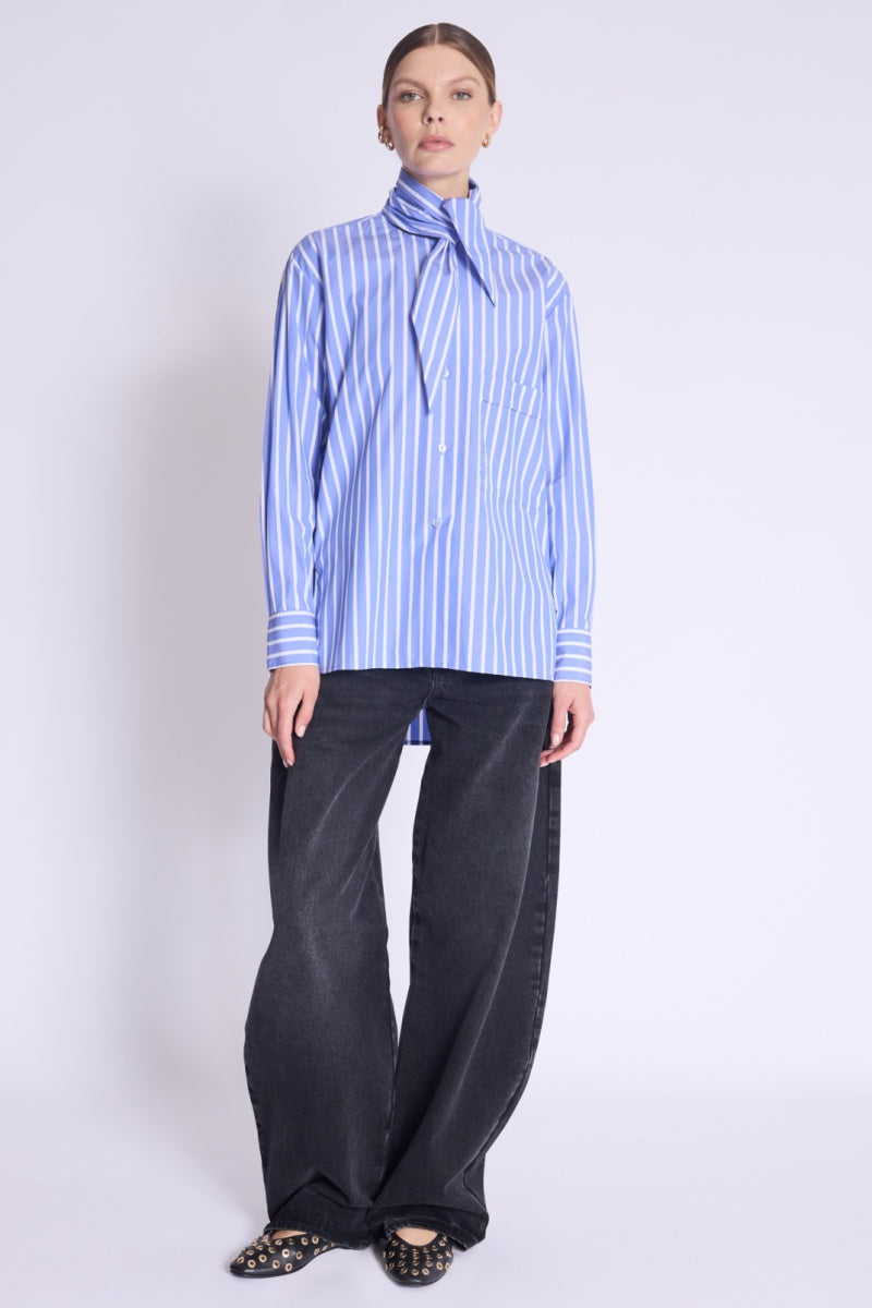 Chemise Rayee Col Amovible - Blue
