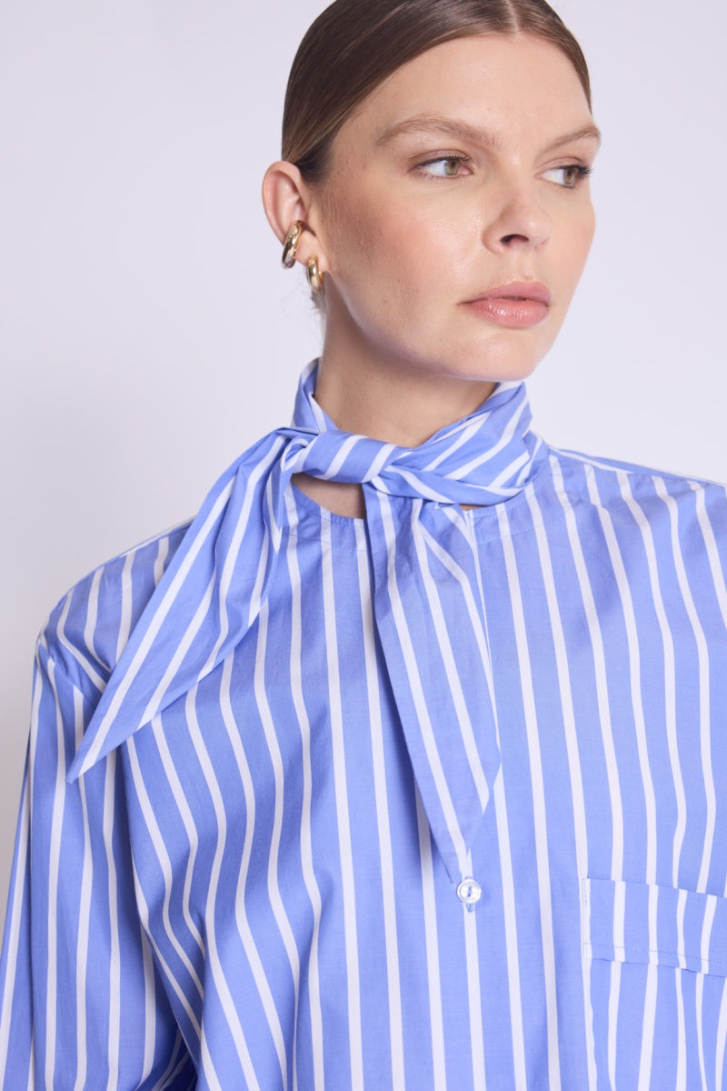 Berenice - Chemise Rayee Col Amovible - Blue