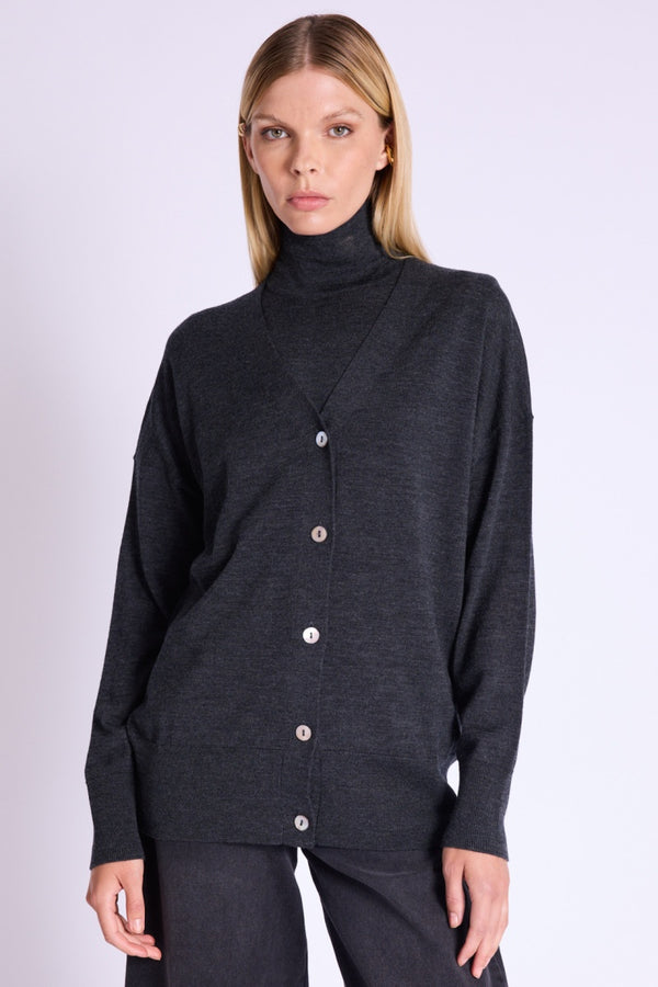 Oversized V-Neck Cardigan - Dark