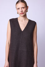 Robe Longue Sans Manches Col V - Brown
