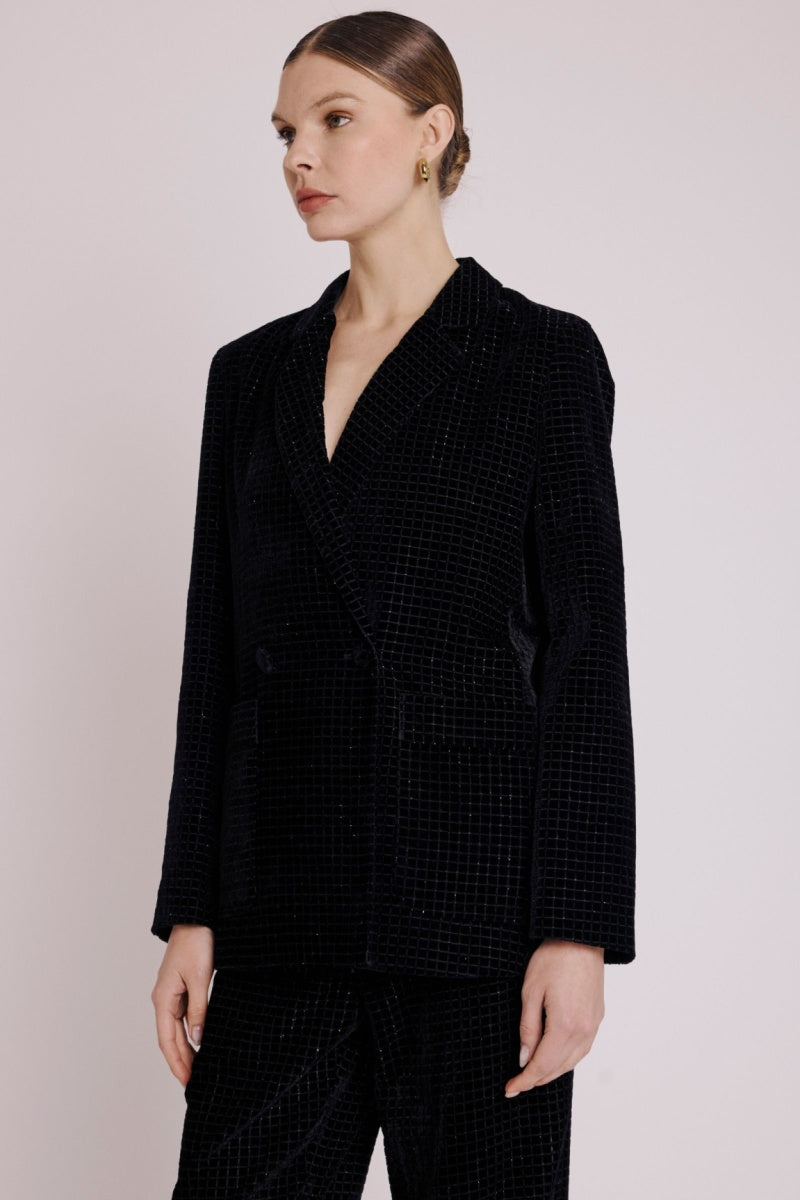 Straight Pocket Printed Blazer - Squareburnoutblack