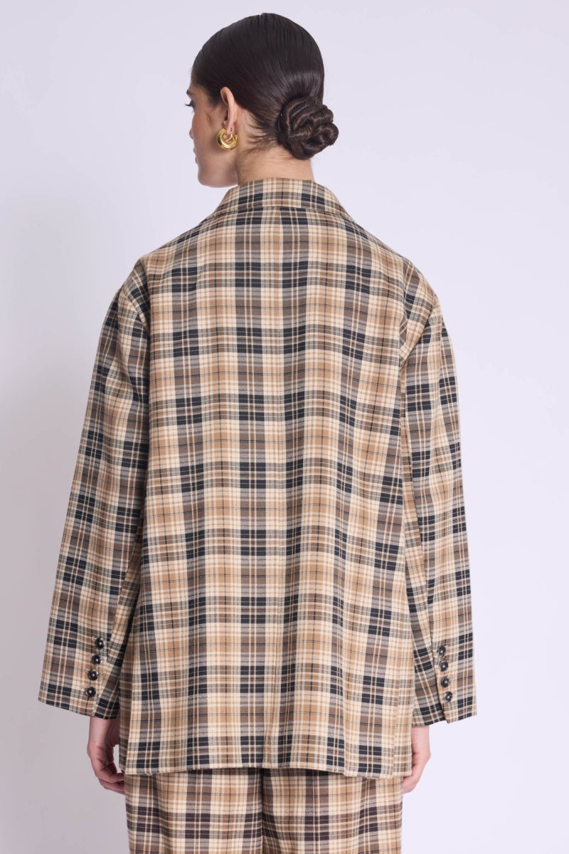 Oversized Simulated Blazer - Check Lurex Print