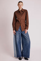 Plain Belted Shirt - Brown