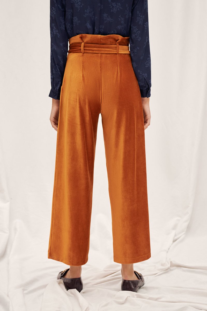 Pantalon Wide Legs 7/8 En Velours Côtelé - Roux