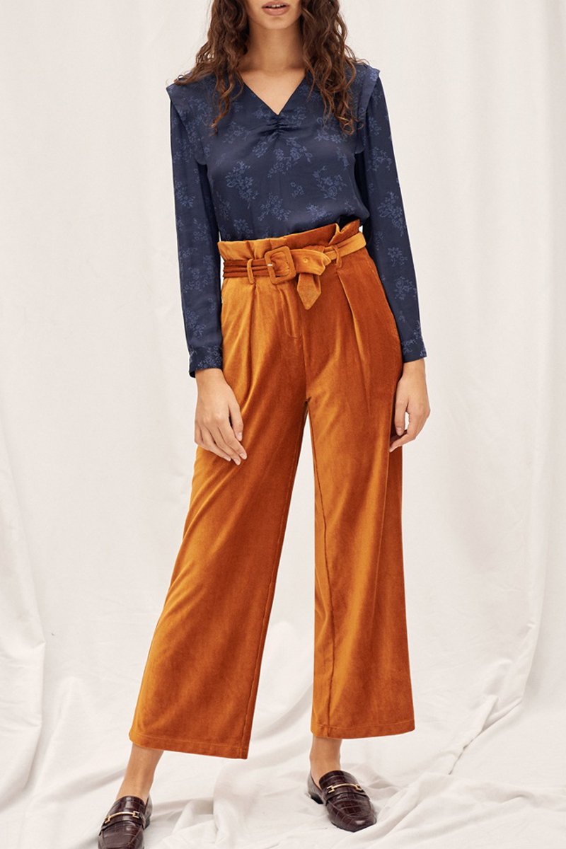 Pantalon Wide Legs 7/8 En Velours Côtelé - Roux