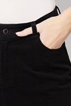 Pantalon Droit En Velours Taille Haute Panthere - Noir