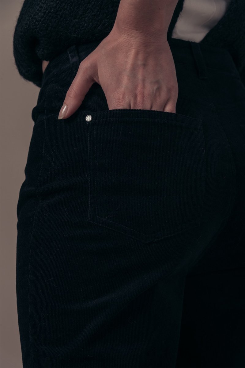 Pantalon Droit En Velours Taille Haute Panthere - Noir