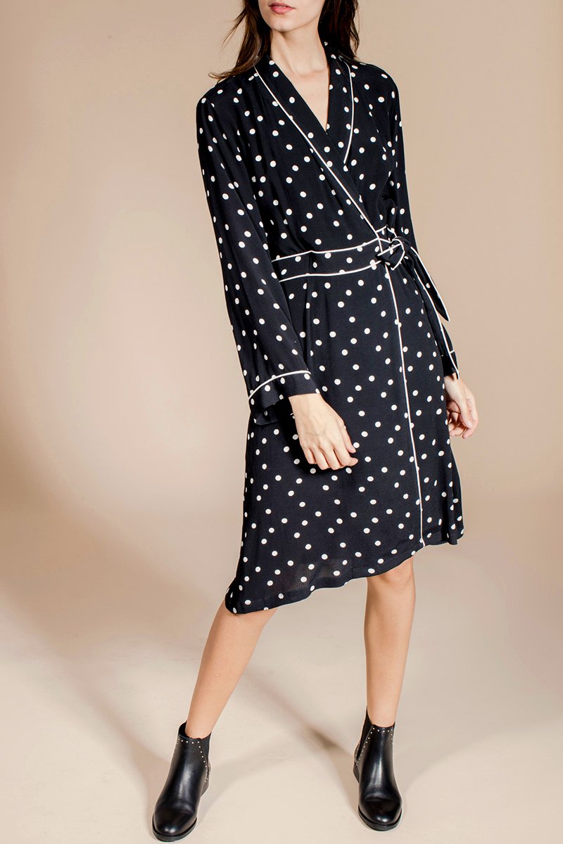 Robe Portefeuille Roinita - Noir Et Écru