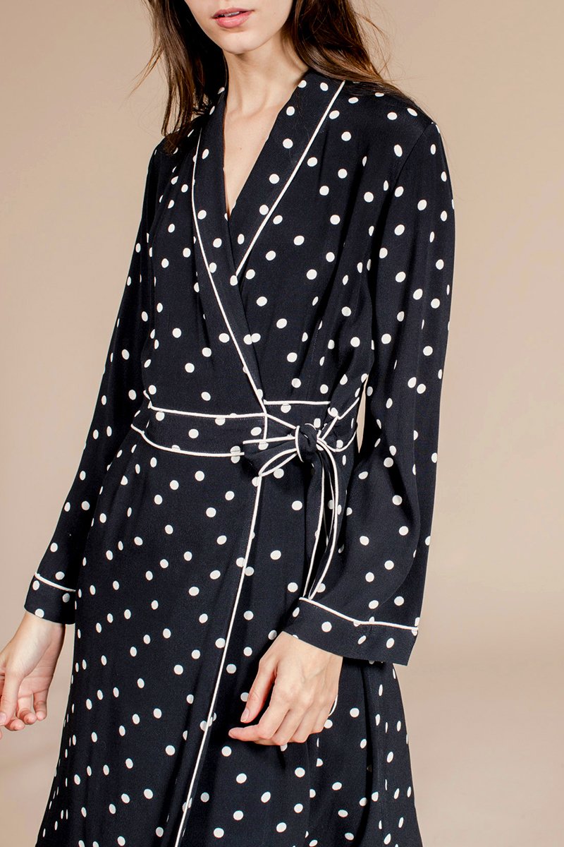 Robe Portefeuille Roinita - Noir Et Écru