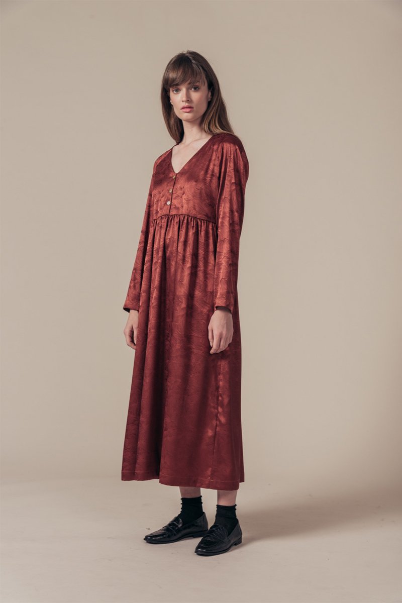 Vestido largo Rigoletta - Rojo ladrillo