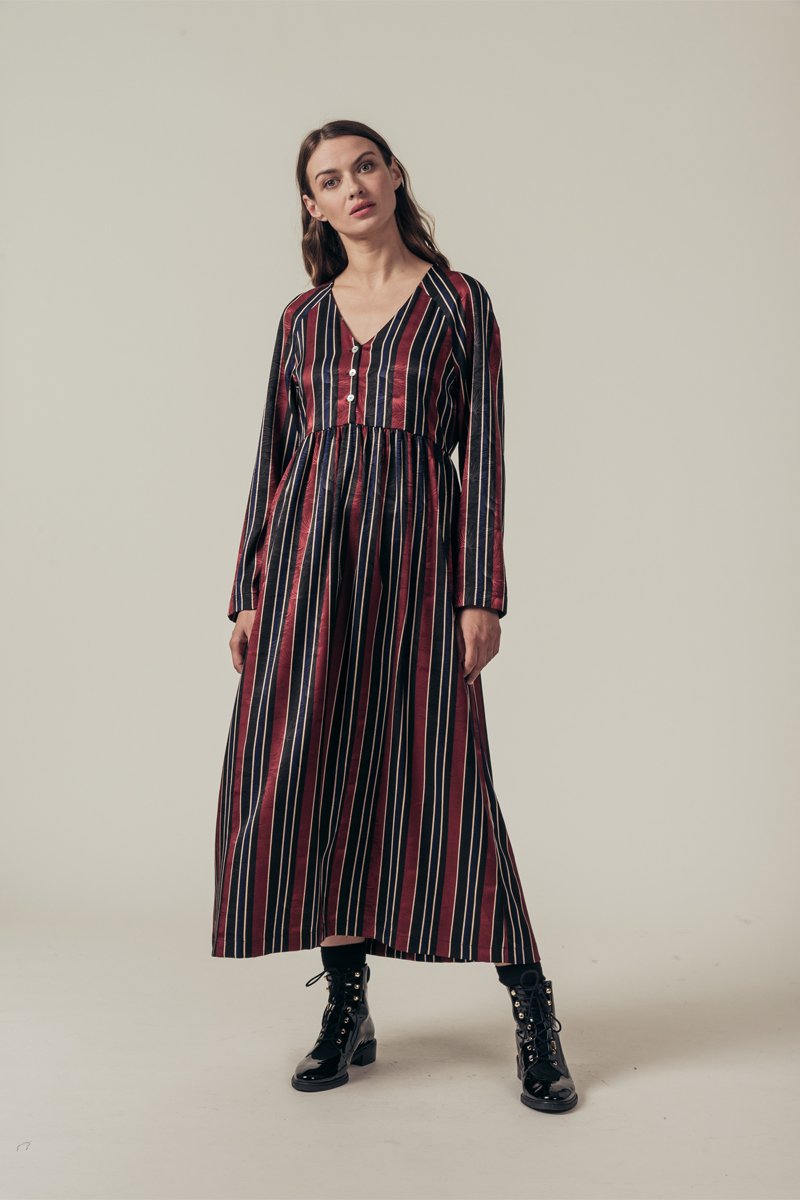Robe Longue Rigoletta - Bleu Marine Et Bordeaux