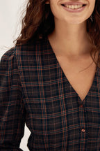 Robe Chemise À Carreaux - Bleu Canard Foncé