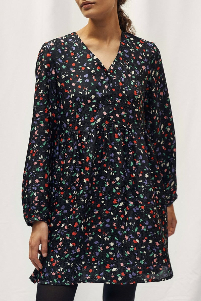 Robe Droite Fleurie - Noir