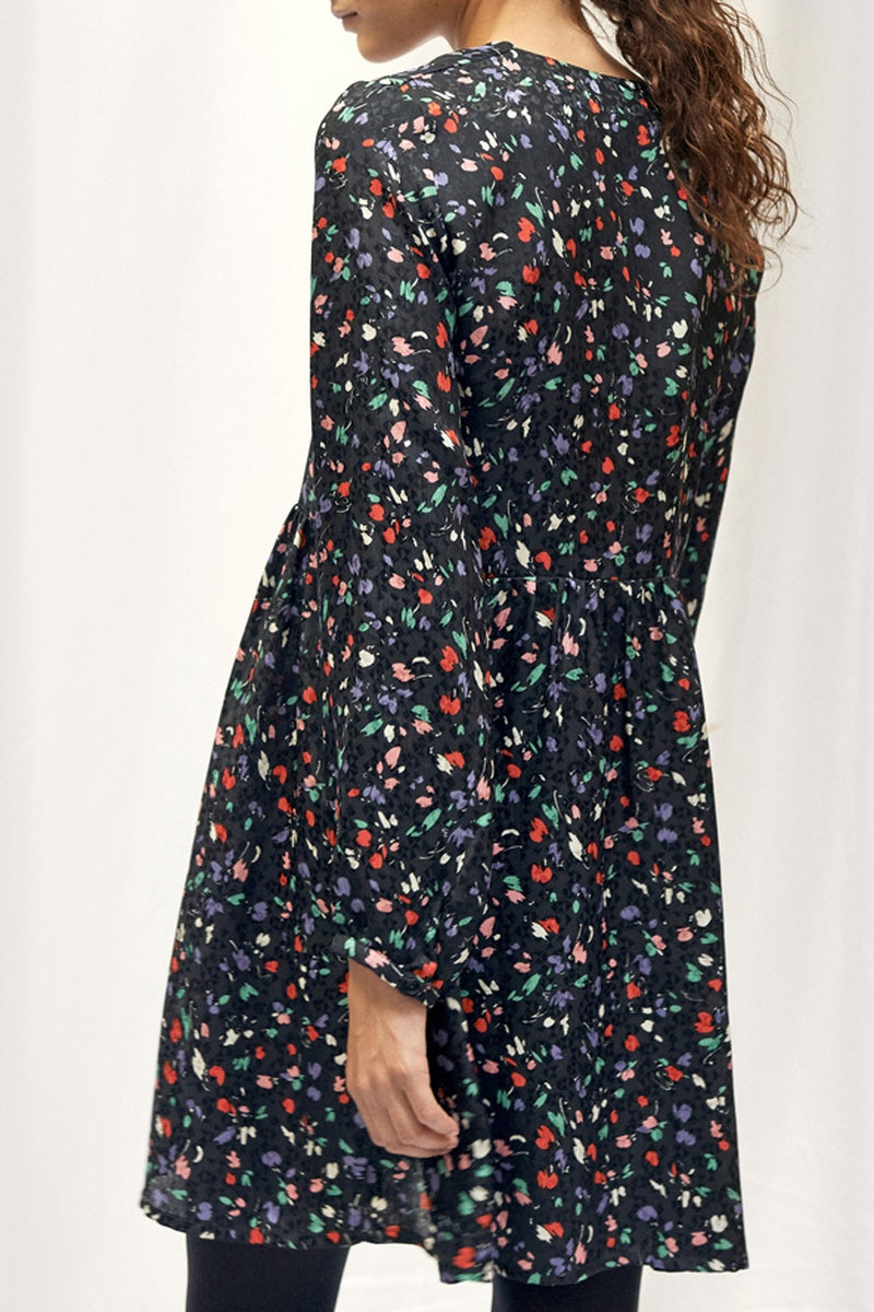 Robe Droite Fleurie - Noir
