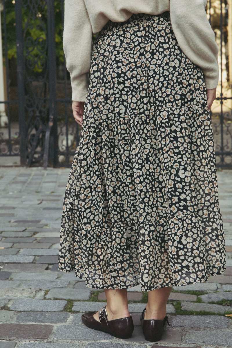 Falda midi Joresse - Blanco y negro
