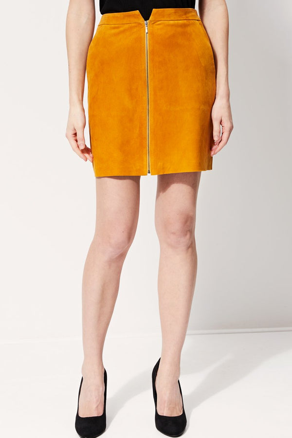 Jupe Droite En Cuir De Chèvre Taille Haute Jorgia - Camel