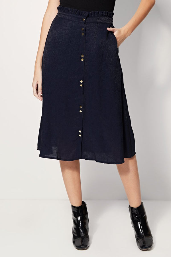 Jupe Midi Taille Haute Jacoba - Bleu Marine