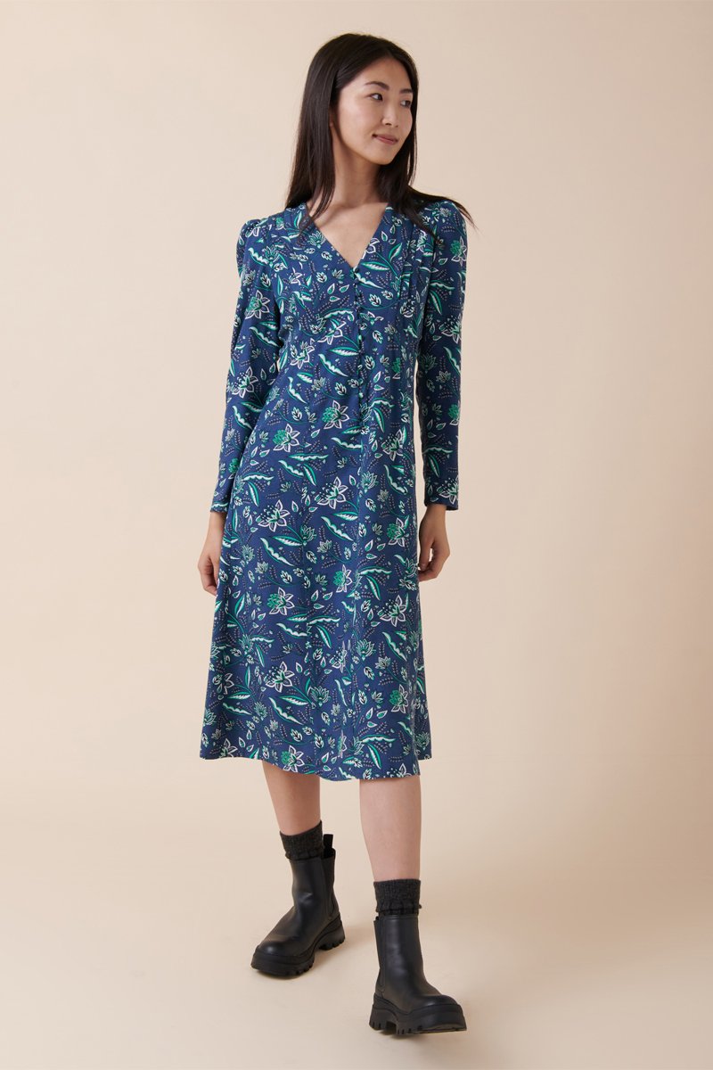 Robe Midi Roncador - Bleu Marine Et Vert