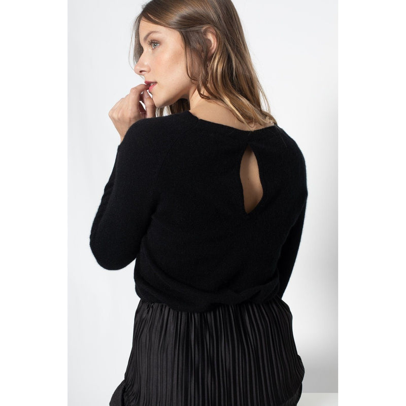 Pull Col Bateau Dos Ouvert Leslie Noir, 100% Cachemire, 2 Fils, Jersey - Femme