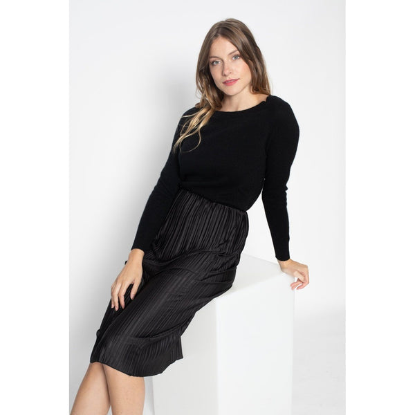 Pull Col Bateau Dos Ouvert Leslie Noir, 100% Cachemire, 2 Fils, Jersey - Femme