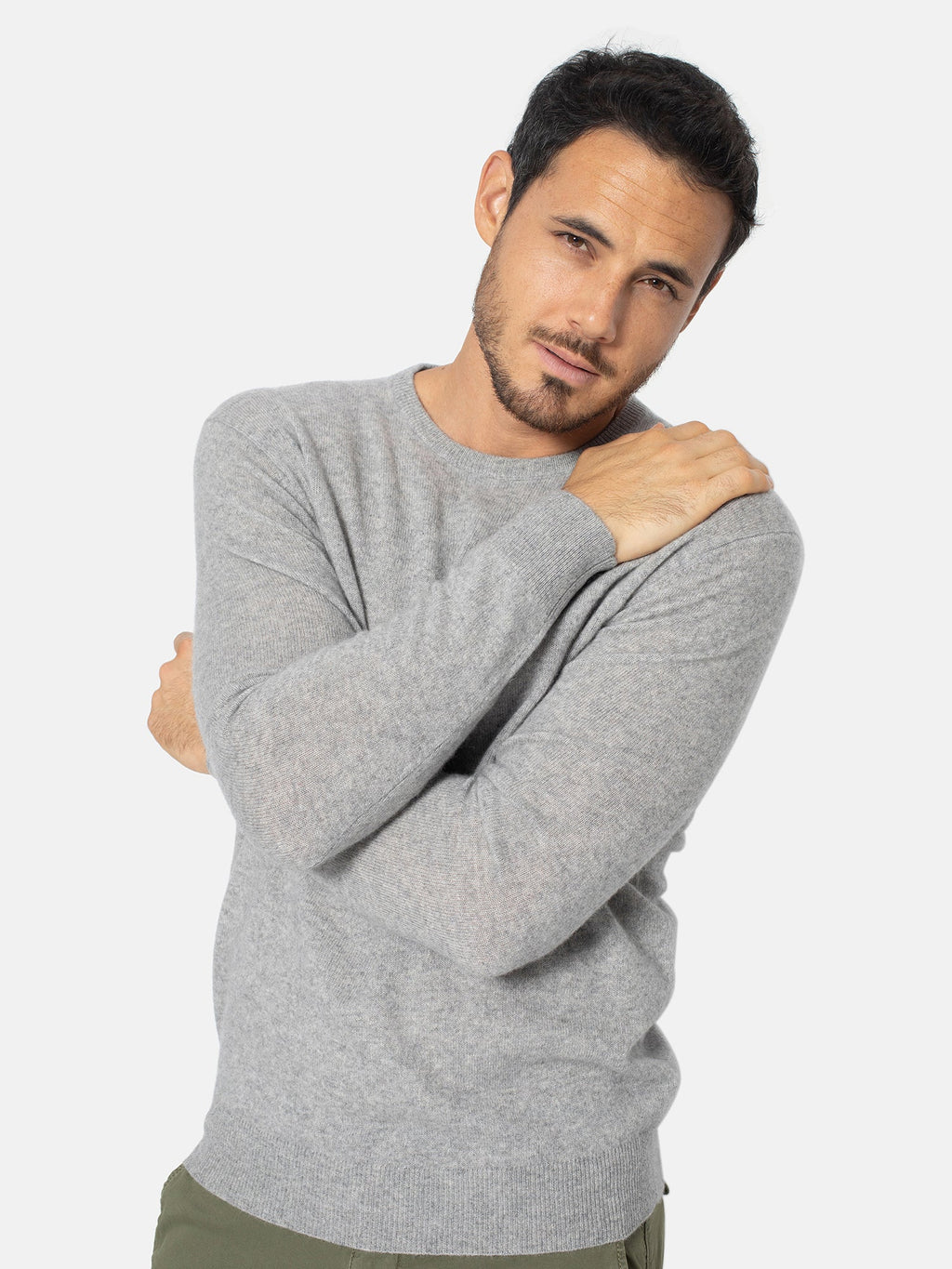 Aigliêre Jersey con cuello redondo gris jaspeado, jersey, 100% cachemira, 2 hilos - Hombre