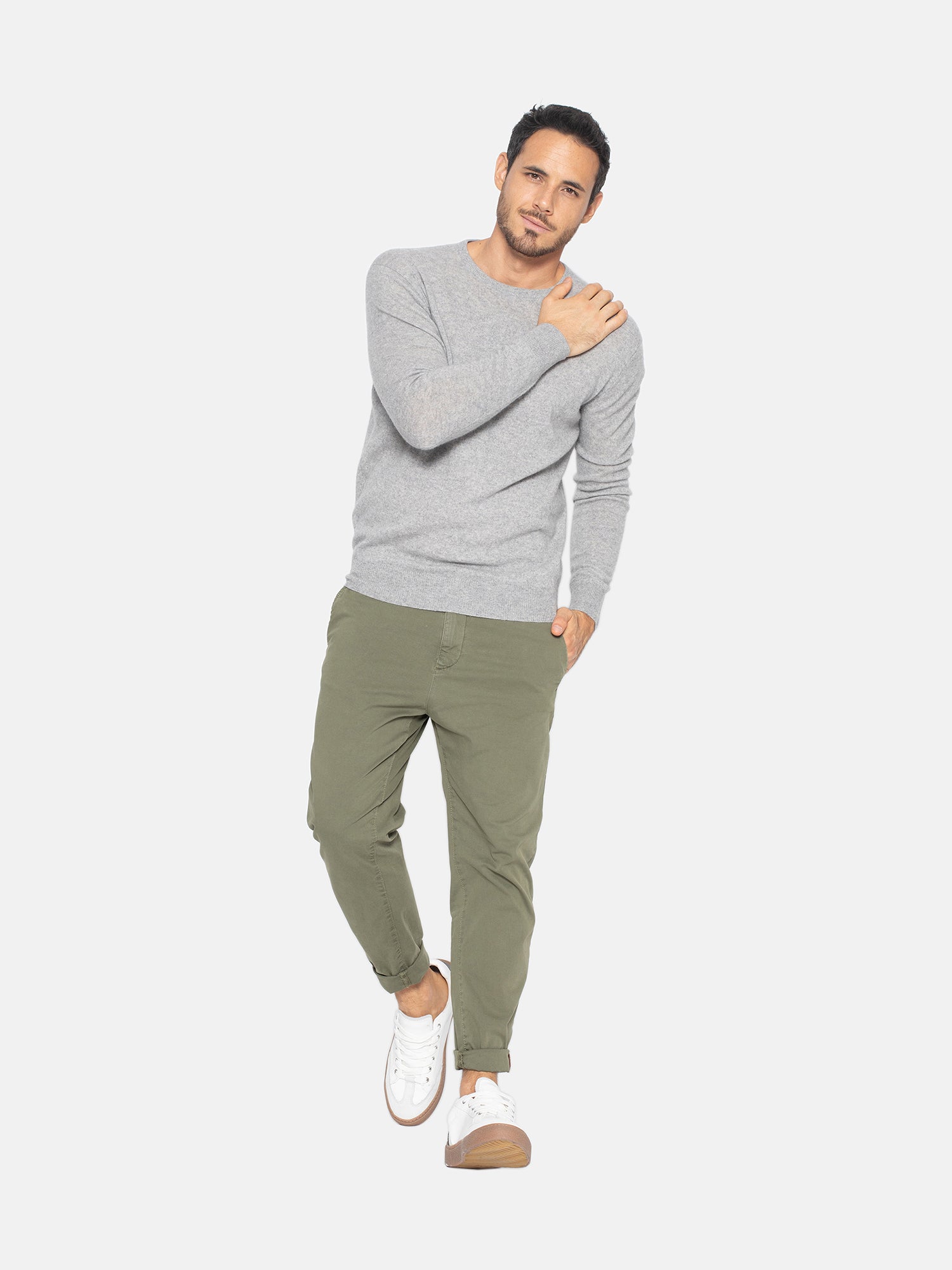 Aigliêre Jersey con cuello redondo gris jaspeado, jersey, 100% cachemira, 2 hilos - Hombre