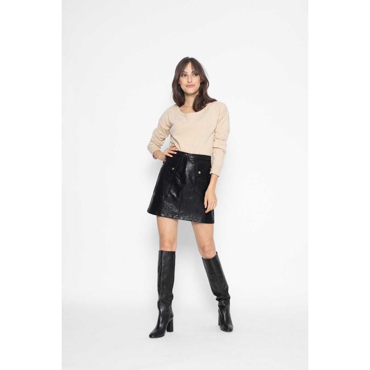 Pull Col Rond Oversize Faraut Beige, Jersey, 100% Cachemire, 2 Fils - Femme