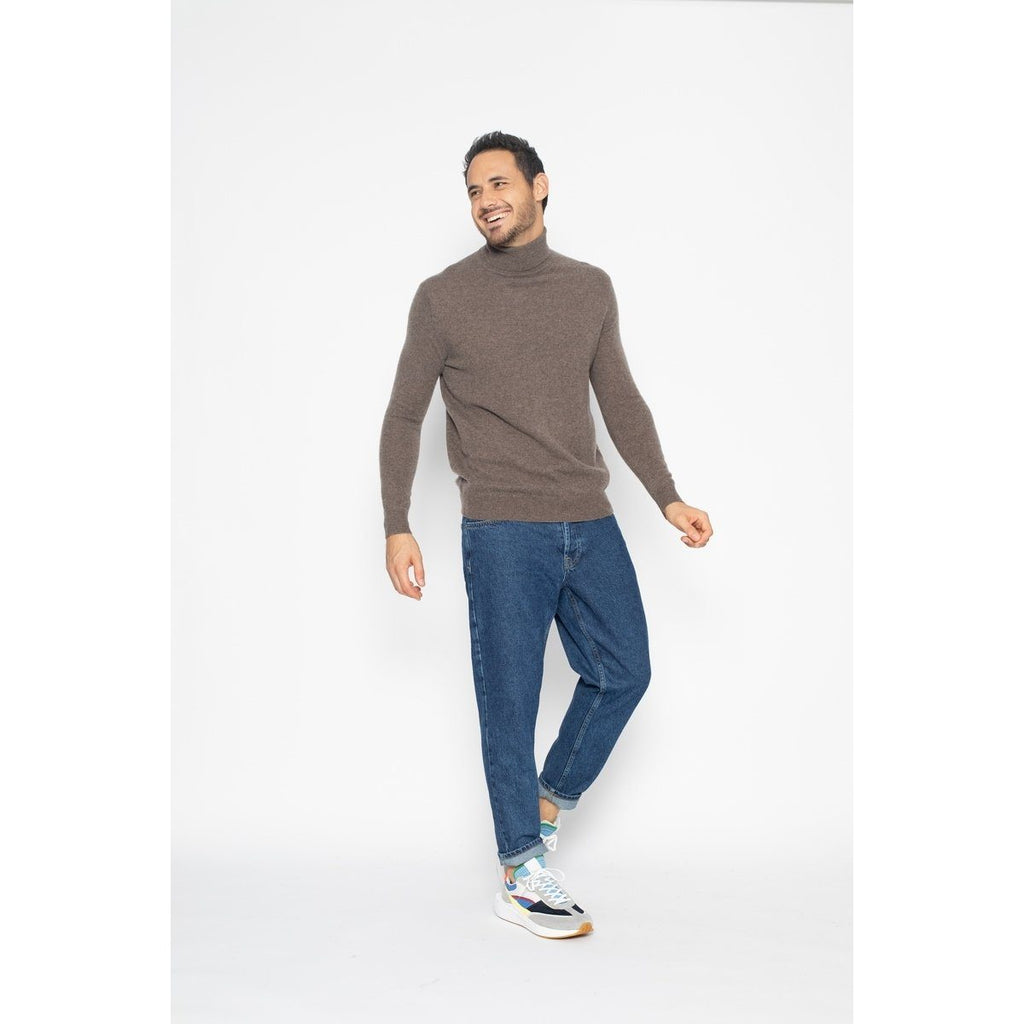 Jersey de cuello alto Bange Taupe, Jersey, 100% Cachemira, 2 hilos - Hombre