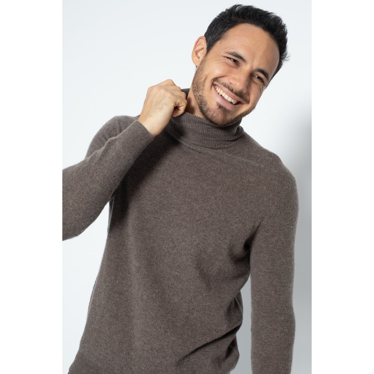Jersey de cuello alto Bange Taupe, Jersey, 100% Cachemira, 2 hilos - Hombre