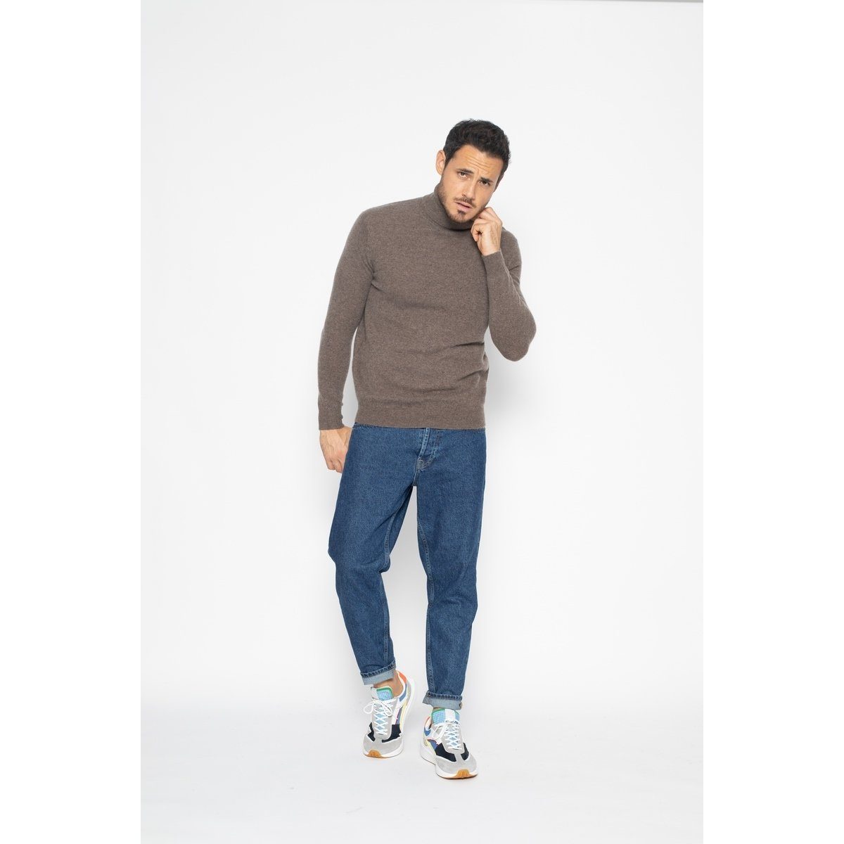 Jersey de cuello alto Bange Taupe, Jersey, 100% Cachemira, 2 hilos - Hombre