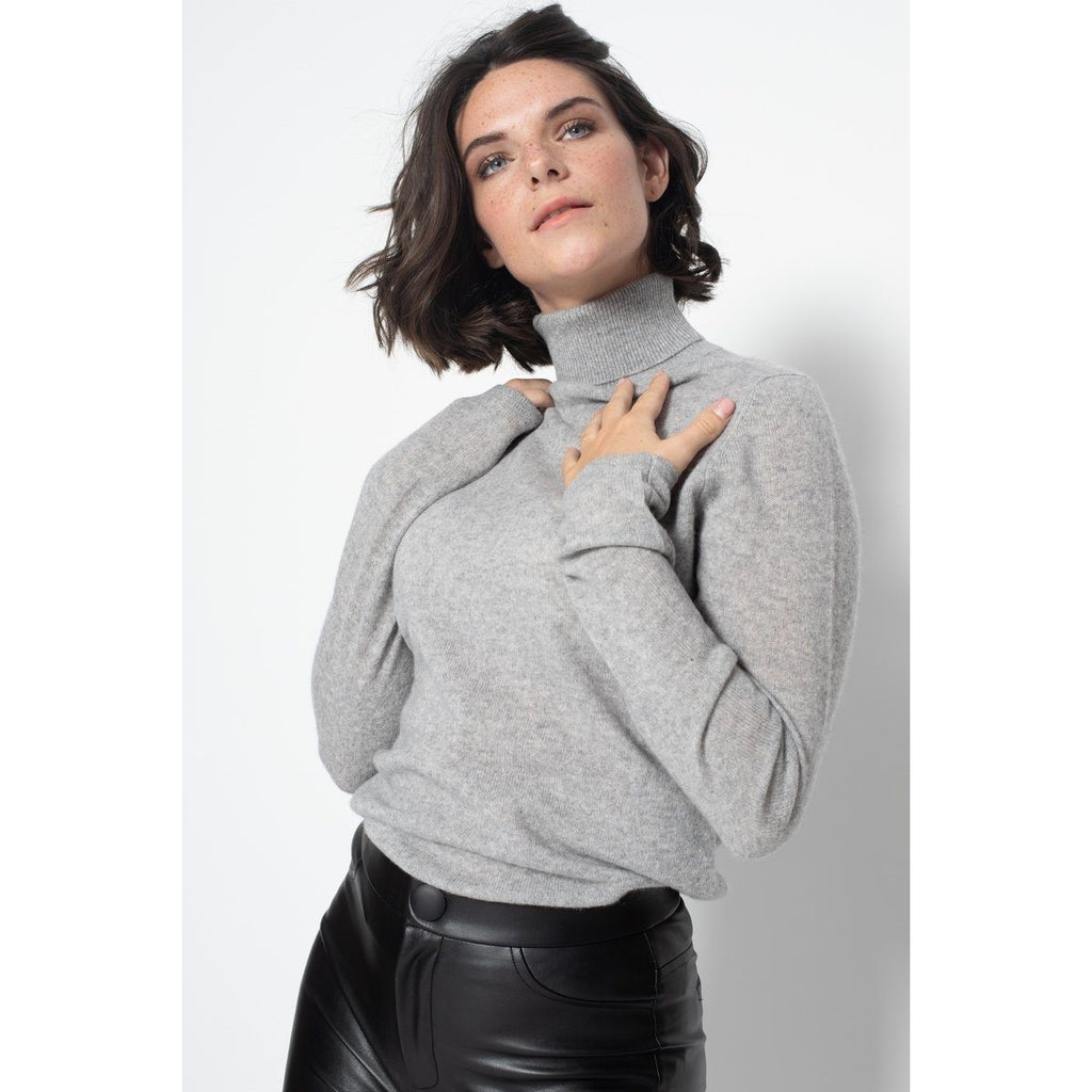 Jersey De Cuello Alto Bise Gris Heather, Jersey, 100% Cachemira, 2 Hilos - Mujer