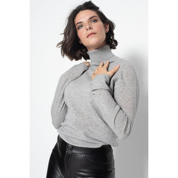 Heather Gray Bise Turtleneck Sweater, Jersey, 100% Cashmere, 2 Yarns - Women