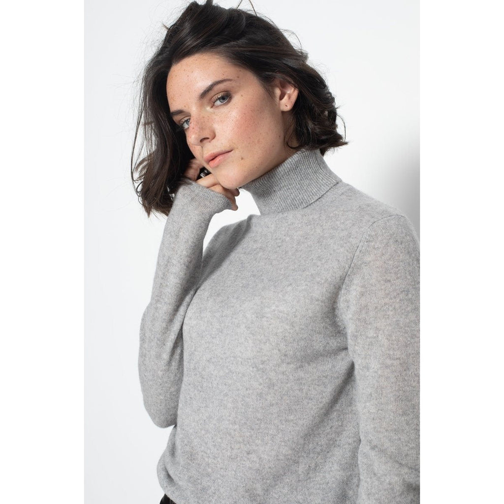 Jersey De Cuello Alto Bise Gris Heather, Jersey, 100% Cachemira, 2 Hilos - Mujer